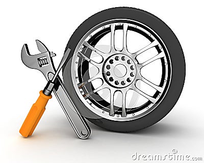 Wheel and Tools Stock Photo