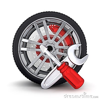 Wheel and tools Stock Photo