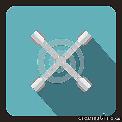 Wheel wrench cross icon, flat style Vector Illustration