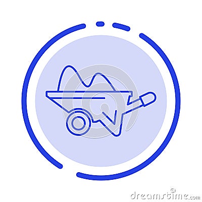 Wheelbarrow, Barrow, Farm, Garden, Gardening, Tools Blue Dotted Line Line Icon Vector Illustration