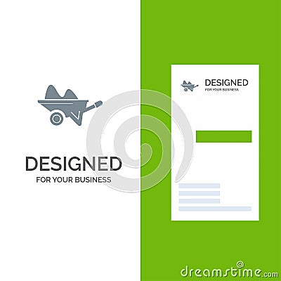 Wheelbarrow, Barrow, Farm, Garden, Gardening, Tools Grey Logo Design and Business Card Template Vector Illustration