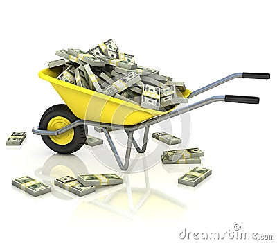 Wheelbarrow full of money Stock Photo