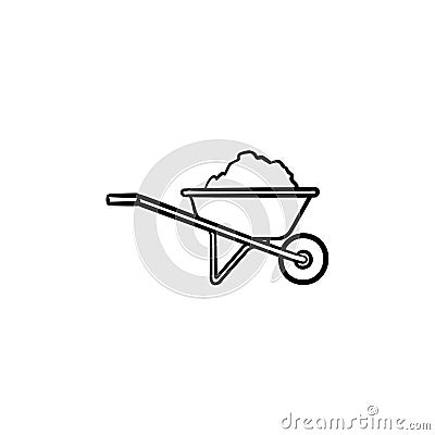 Wheelbarrow full of sand hand drawn sketch icon. Vector Illustration