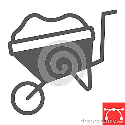 Wheelbarrow glyph icon, construction and agriculture, wheel barrow sign vector graphics, editable stroke solid icon, eps Vector Illustration