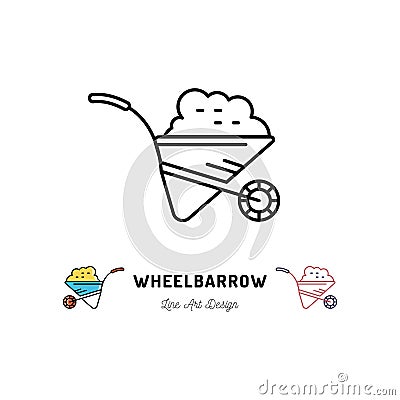Wheelbarrow icon Gardening and building tools. Building wheel barrow thin line art icons Vector Illustration
