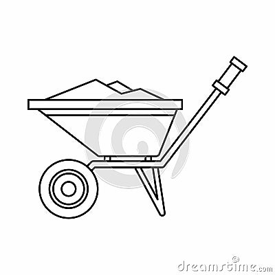 Wheelbarrow icon in outline style Vector Illustration