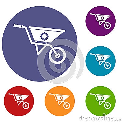 Wheelbarrow icons set Vector Illustration