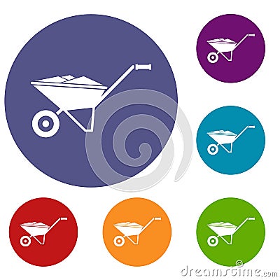 Wheelbarrow icons set Vector Illustration