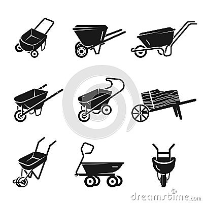 Wheelbarrow icons set, simple style Vector Illustration