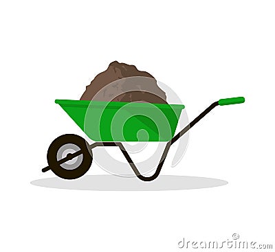 Wheelbarrow with Organic Fertilizer Vector Illustration