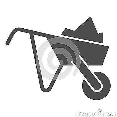 Wheelbarrow solid icon. Garden trolley vector illustration isolated on white. Cart glyph style design, designed for web Vector Illustration