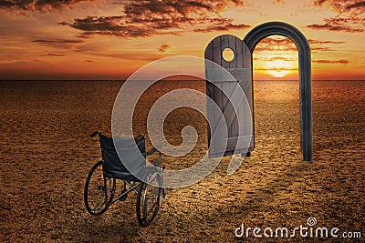 Wheelchair access and dimension door in the evening Stock Photo