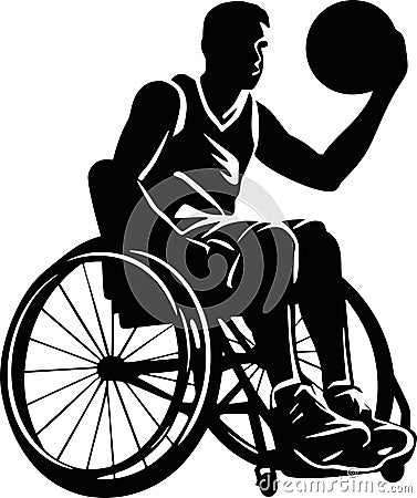 wheelchair basketball player icon in black over white Vector Illustration