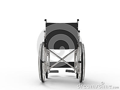 Wheelchair with black leather seat and metal railings - back view Stock Photo