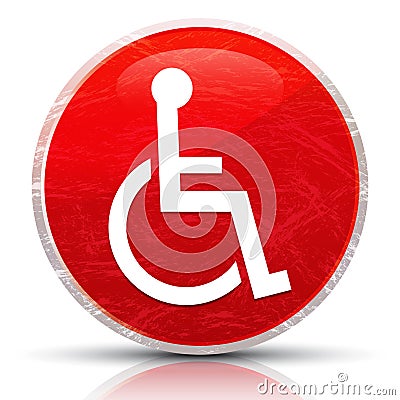 Wheelchair handicap icon metallic grunge abstract red round button illustration Cartoon Illustration