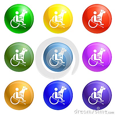 Wheelchair man dog guide icons set vector Vector Illustration