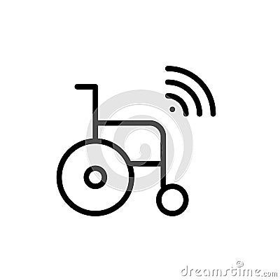 Wheelchair with remote control and sensors. Internet of things technology. Pixel perfect, editable stroke icon Vector Illustration