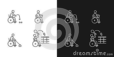 Wheelchair sport linear icons set for dark and light mode Vector Illustration