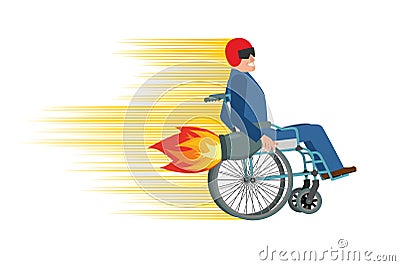 Wheelchair with turbo engine. Disabled fast rides. Man in Chair Vector Illustration