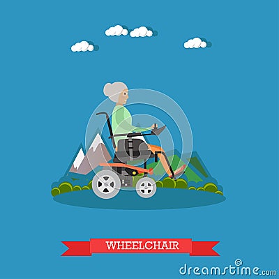 Wheelchair vector illustration in flat style Vector Illustration