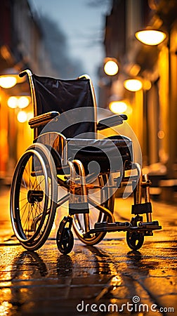 Wheelchairs empty seat and pavement symbol portray accessibility, a silent promise upheld Stock Photo