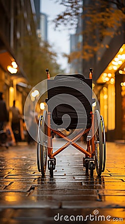 Wheelchairs empty seat and pavement symbol portray accessibility, a silent promise upheld Stock Photo
