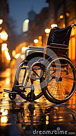 Wheelchairs empty seat and pavement symbol portray accessibility, a silent promise upheld Stock Photo