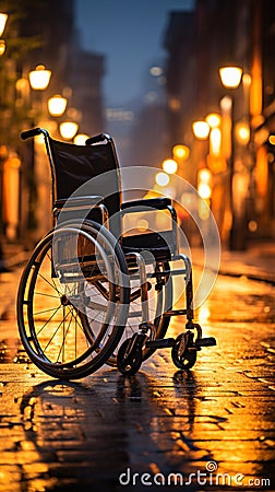 Wheelchairs empty seat and pavement symbol portray accessibility, a silent promise upheld Stock Photo