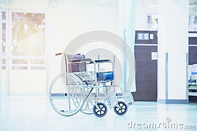 Wheelchairs in the hospital ,close up view of empty wheelchair Stock Photo