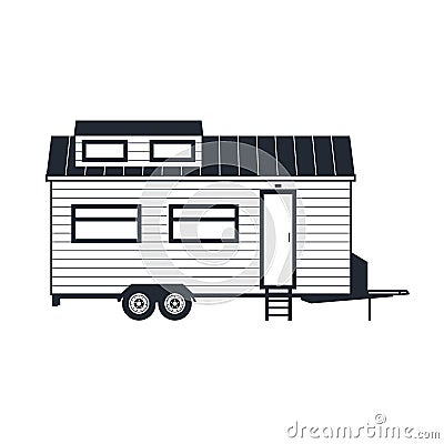 Wheeled tiny house - trailer hovel, Off grid hut or cabin Vector Illustration