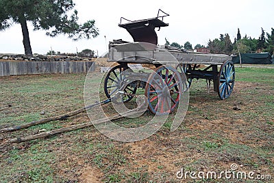 An old horse carriage on the grass Stock Photo