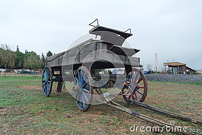 An old horse carriage on the grass Stock Photo