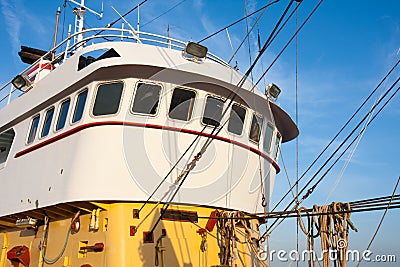 Wheelhouse of a Dutch fishing cutter Stock Photo