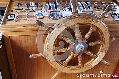 Wheelhouse (flying bridge, Bridge of a ship) Stock Photo