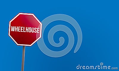 Wheelhouse - red sign with blue sky Stock Photo