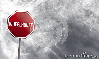 Wheelhouse - red sign with clouds in background Stock Photo