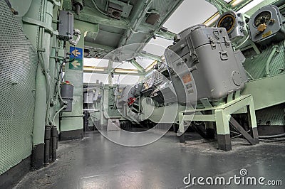 The wheelhouse of a warship Intrepid Stock Photo