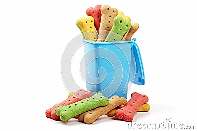 Wheelie bin and dog biscuits Stock Photo