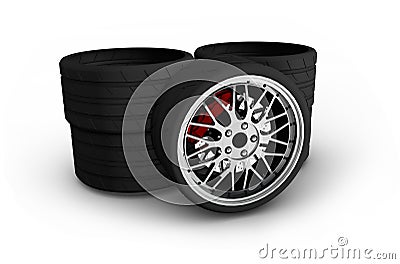 Wheels with alloy rims - 3d render Stock Photo