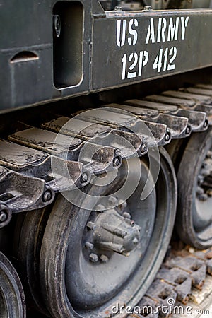 Wheels of american tank in Vietnam Stock Photo