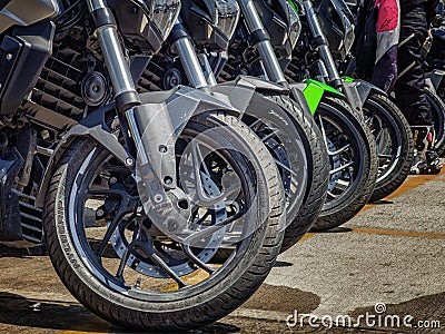 Wheels of Bajaj Dominar 400 UG Stock Photo