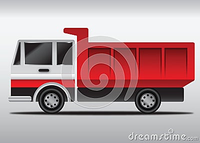 4 wheels hydraulic dumper truck with red tray in gradient style Vector Illustration