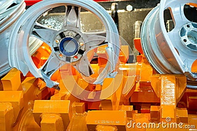 Wheels in metal shredder Stock Photo