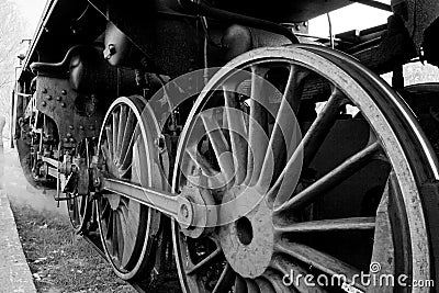 Wheels of an old steam locomotive Stock Photo