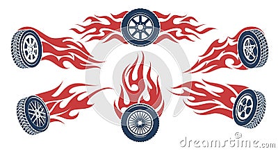 Wheels speeding flame Vector Illustration