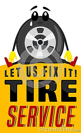 Wheels and tyre fitting service ad Vector Illustration