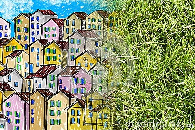 Where once there were fields of grass, today there are houses and cities - concept image Stock Photo