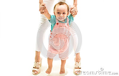 Where to go next. Little boy child develop gross motor activity. Adorable small toddler. Cute little baby learn to walk Stock Photo