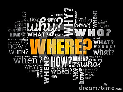 WHERE? - word cloud background Stock Photo