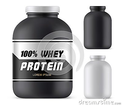 Whey protein plastic container mockup,sport bottle Vector Illustration